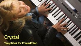  Presentation with digital trransportation - Beautiful presentation design featuring musical keyboard players - female musician sings while playing backdrop and a wine colored foreground