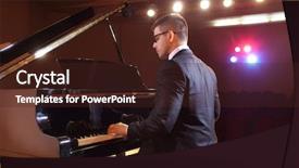  Presentation with concert hall organ - PPT layouts with musical keyboard players - piano player playing background and a tawny brown colored foreground