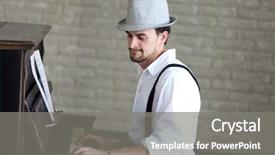  Presentation with piano keyboard - Amazing presentation theme having musical keyboard players - profile of handsome young man backdrop and a gray colored foreground