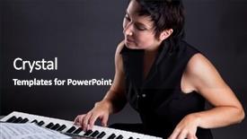  Presentation with piano keyboard - PPT layouts with musical keyboard players - young woman with piano background and a  colored foreground