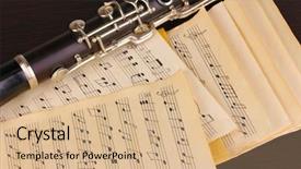  Presentation with clarinet - Presentation design consisting of musical notes and clarinet on wooden table background and a coral colored foreground