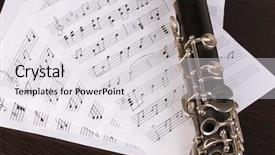  Presentation with clarinet - Colorful presentation design enhanced with musical notes and clarinet on wooden table backdrop and a light gray colored foreground
