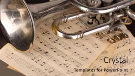  Presentation with music notes - Slides with musical notes and trumpet background and a coral colored foreground