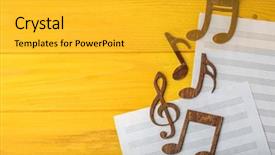 Presentation with yellow music - Beautiful presentation theme featuring musical notes lying on music backdrop and a gold colored foreground