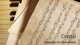  Presentation with music note - Beautiful presentation theme featuring musical notes on piano keyboard backdrop and a coral colored foreground