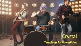  Presentation with stage - Audience pleasing presentation design consisting of musical performers on the stage backdrop and a tawny brown colored foreground