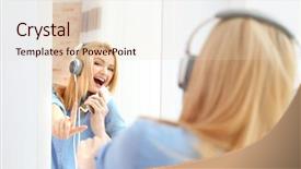  Presentation with mirror reflection - PPT theme with musical reflection - beautiful girl with headphones background and a lemonade colored foreground