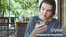  Presentation with retail smart phone shopping - Slides featuring musical reflection - pensive teen girl with smart background and a  colored foreground