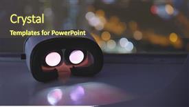  Presentation with virtual reality - PPT layouts with musical reflection - virtual reality device playing music background and a tawny brown colored foreground