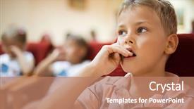  Presentation with theater - Audience pleasing slides consisting of musical theater - boy sitting in cinema armchair backdrop and a coral colored foreground