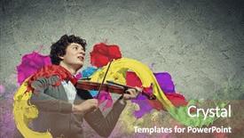  Presentation with young children playing multicultural - PPT theme with musical theater - image of young handsome man background and a coral colored foreground