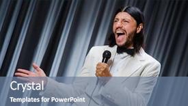  Presentation with theater curtain - Beautiful presentation theme featuring musical theater - man singing in front backdrop and a ocean colored foreground