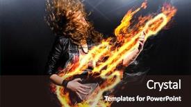  Presentation with fiery - Cool new PPT theme with musical twist - woman is playing rock music backdrop and a wine colored foreground