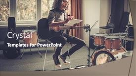  Presentation with tablet - PPT theme enhanced with musician-compose-song-lyric background and a dark gray colored foreground