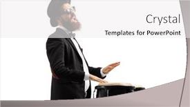  Presentation with drums - Presentation design featuring musician-in-a-black-suit background and a white colored foreground