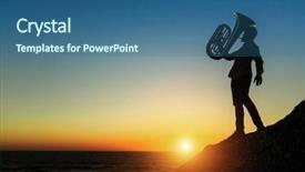  Presentation with sea shore - PPT layouts enhanced with musician play on tuba background and a ocean colored foreground