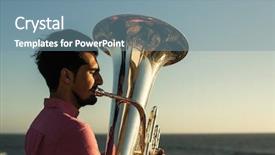  Presentation with role play - Slide deck enhanced with musician play to tuba background and a seafoam green colored foreground