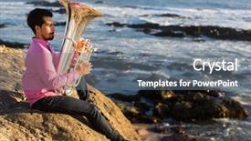  Presentation with play - Cool new PPT layouts with musician play tuba on sea backdrop and a gray colored foreground