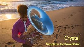  Presentation with play - Colorful presentation design enhanced with musician play tuba on sea backdrop and a tawny brown colored foreground