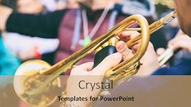  Presentation with trumpet - Amazing slide set having musician playing a brass trumpet backdrop and a coral colored foreground