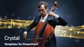  Presentation with young children playing multicultural - PPT theme with musician playing on his cello background and a wine colored foreground