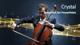  Presentation with border of music notes - PPT theme with musician playing on his cello background and a tawny brown colored foreground