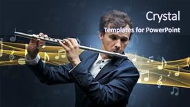  Presentation with flute - Audience pleasing PPT theme consisting of musician playing on his flute backdrop and a tawny brown colored foreground