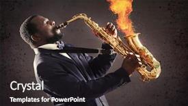  Presentation with instrument - Presentation consisting of musician playing saxophone and fire background and a dark gray colored foreground