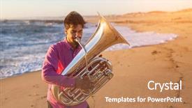  Presentation with musical instrument - Audience pleasing theme consisting of musician playing the tuba backdrop and a coral colored foreground