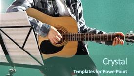  Presentation with guitar - Beautiful presentation design featuring musician plays guitar on blue backdrop and a ocean colored foreground