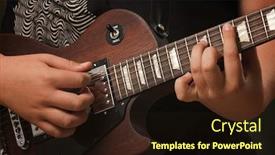  Presentation with electric guitar - Amazing PPT theme having musician-plays-his-gibson-les backdrop and a wine colored foreground