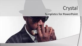  Presentation with harmonica - PPT theme consisting of musician plays the harmonica on white background background and a light gray colored foreground