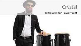  Presentation with drums - PPT theme with musician-posing-next-to-conga background and a white colored foreground