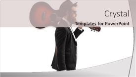  Presentation with acoustic - PPT theme consisting of musician-walking-with-an-acoustic background and a light gray colored foreground