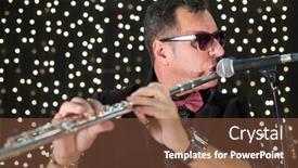  Presentation with flute - Beautiful slide deck featuring musician with flute in a bow tie playing in a club with garlands backdrop and a tawny brown colored foreground