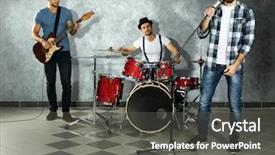  Presentation with music instruments - Amazing slides having musicians playing musical instruments backdrop and a dark gray colored foreground