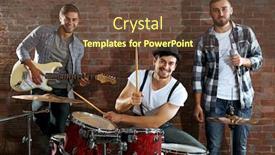  Presentation with brick wall - Beautiful theme featuring musicians-playing-the-drums backdrop and a tawny brown colored foreground
