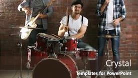  Presentation with brick wall - Amazing PPT theme having musicians-playing-the-drums backdrop and a tawny brown colored foreground