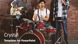  Presentation with brick wall - Cool new PPT theme with musicians-playing-the-drums backdrop and a tawny brown colored foreground