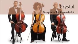  Presentation with chairs - PPT theme with musicians-with-cellos-seated background and a coral colored foreground