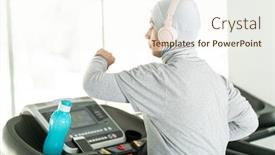 Presentation with treadmill - Audience pleasing slide set consisting of muslim-adult-woman-with-headphones backdrop and a cream colored foreground