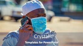  Presentation with face mask - Audience pleasing presentation consisting of muslim-african-man backdrop and a ocean colored foreground