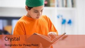 Presentation with arabic - Slide deck enhanced with muslim arabic boy at home background and a red colored foreground