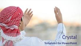  Presentation with muslim - Colorful slide deck enhanced with muslim arabic boy praying backdrop and a sky blue colored foreground