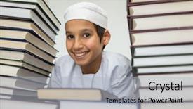  Presentation with arabic - Presentation having muslim arabic kid in library background and a light gray colored foreground
