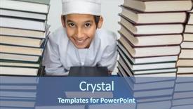  Presentation with researching from books or library - Colorful slides enhanced with muslim arabic kid in library backdrop and a ocean colored foreground