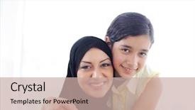  Presentation with arabic countries - Audience pleasing PPT theme consisting of muslim arabic mother and daughter backdrop and a mint green colored foreground