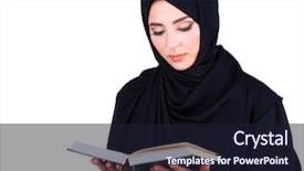  Presentation with arabic woman - Cool new presentation design with muslim arabic woman reading book backdrop and a wine colored foreground