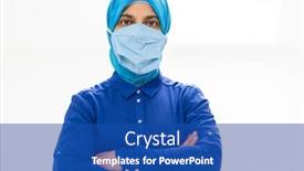 Presentation with arabic woman - Colorful presentation theme enhanced with muslim-arabic-woman-with-mask backdrop and a ocean colored foreground