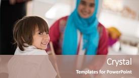  Presentation with arabic food - PPT theme consisting of muslim arabic young mother background and a coral colored foreground